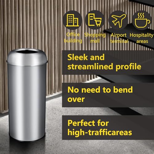 Towallmark 65L/17Gal Heavy Duty Open Top Commercial/Kitchen Trash Can, Fingerprint-Resistant Waste Bin for Office Bedroom Restaurant, Brushed Stainless Steel by Towallmark - Image 2