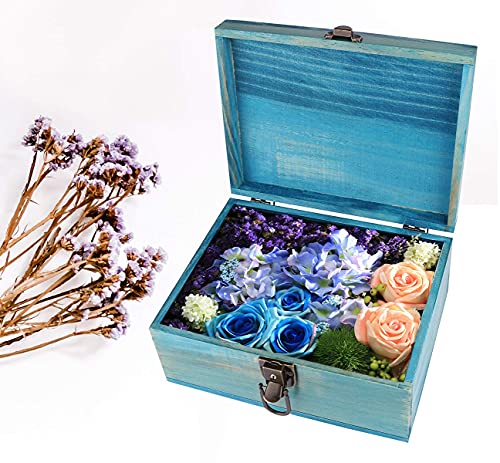 Wooden Keepsake Box, Dedoot Blue Wood Box with Lock Decorative Handmade Craft Small Latched Box for Jewelry Gift Storage and Home Decor, 9.3x7.6x4.5 Inch - Thumbnail 5