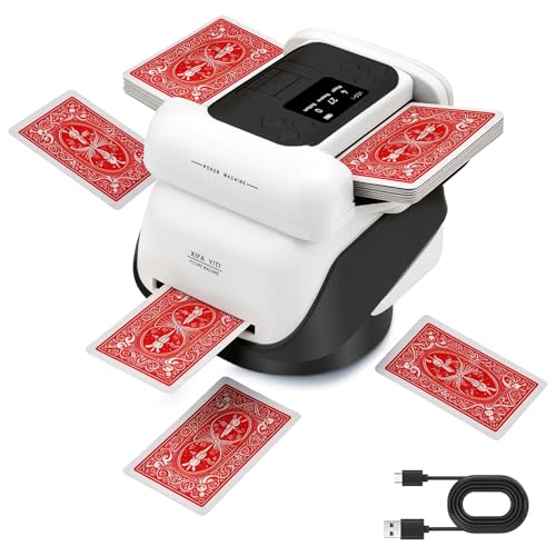 Trsaow 2-in-1 Automatic Card Shuffler and Dealer Machine for 2-8 Players 360-Degree Rotating Built-in Dice Roller 5000mAh Battery 5 Game Modes for Texas Holdem Blackjack (2-IN-1 No Remote)