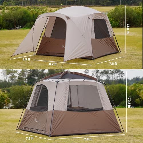Image of Vidalido 3-4 Person Tent with 1 Mesh Door and 2 Large Mesh Window, Double Layer Waterproof Portable Family Cabin Tent, 4 Person Tents for Outdoor Camping Hiking