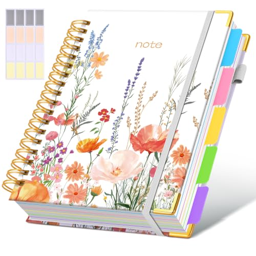 Cahier à spirale 5 sujets grand format pour étudiante et bloc-notes professionnel à onglets
