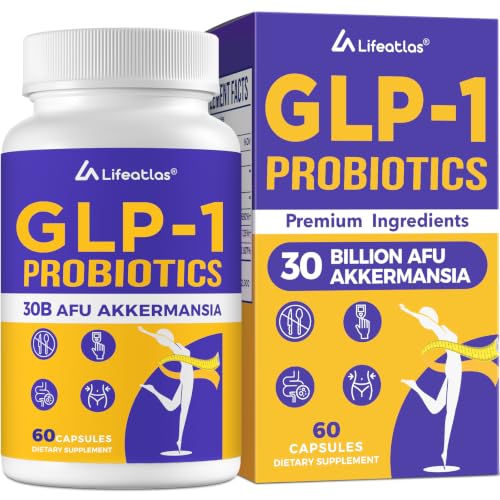Lifeatlas GLP-1 Supplement Probiotic | GLP-1 with 30 Billion AFU Akkermansia Probiotic Akkermansia Probiotics for Women and Men Daily GLP-1 Supplement 60 Caps