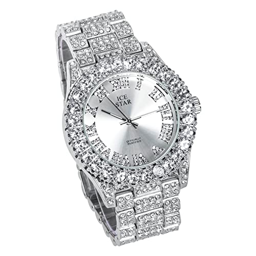 Techno Pave Women's 44Mm Solitaire Bezel Watch - Bling-Ed Out Adjustable Band - Silver Finish With Ravishing Crystals - Simulated Diamond Watch With Roman Dial #TOP1