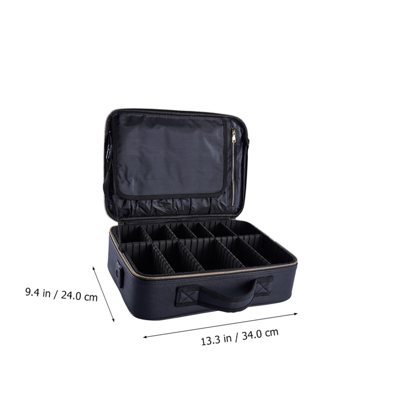 Borsa Trucchi Make Up Nera in Oxford Manico e Scomparti | Portatile da Viaggio, Design a Griglia, Struttura per Riporre Cosmetici in Modo Ordinato