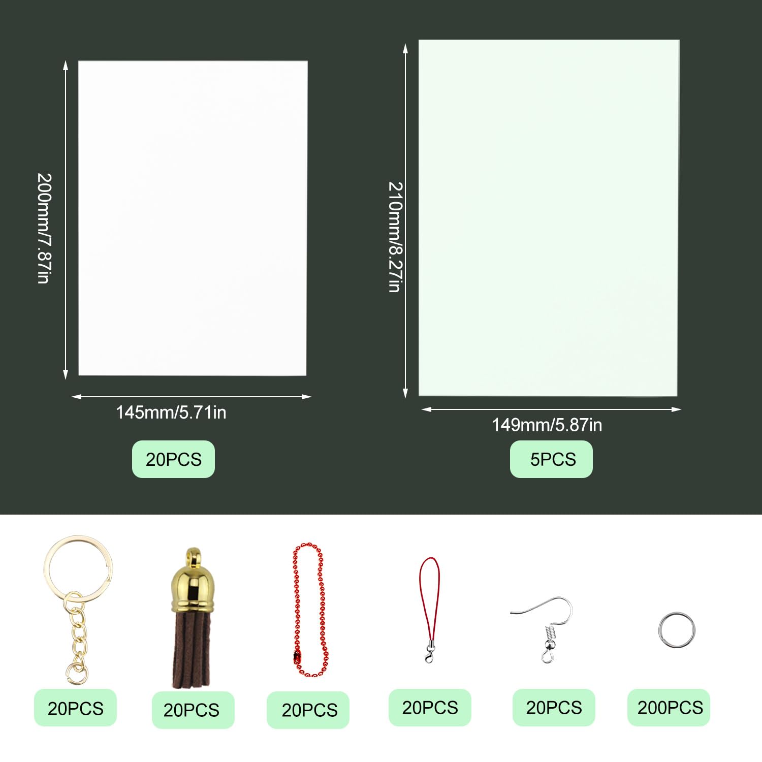 QIQN Kit di Fogli di Plastica 160 Pezzi Shrink Plastica Termoretraibile per Ornamenti Fai-da-Te Artigianato Creativo Stampa Badge Gioielli Pendenti (25)