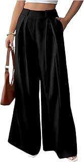 Women's High Waisted Pleated Trousers Wide Straight Leg Loose Business O...