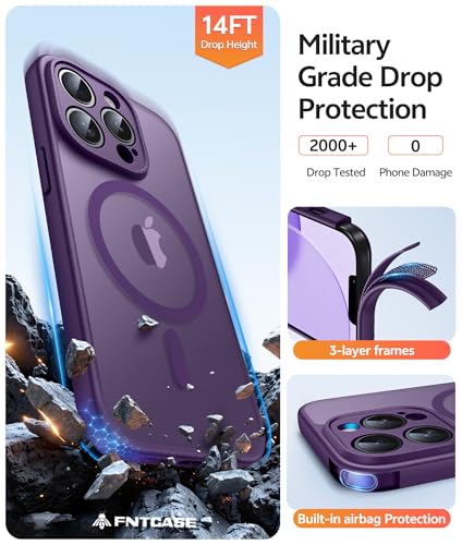Image of FNTCASE for iPhone 13 Pro Max Case: [Compatible with Magsafe] Translucent Matte Magnetic Cases [Full Camera Protection] Military Grade Shockproof Protective Phone Cover - Purple