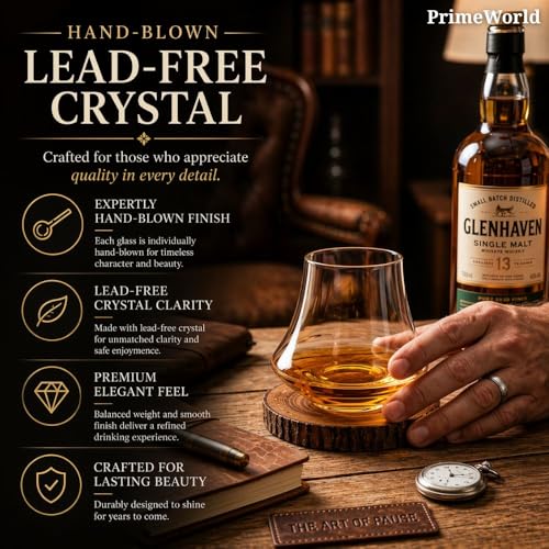 Image of PrimeWorld Old Fashioned Whiskey Glasses 300 ml - Set of 6 Pcs | Hand-Blown Lead-Free Crystal Glass Tumblers for Bourbon, Scotch, Whisky, Cocktails & Cognac | Premium Barware for Men & Women