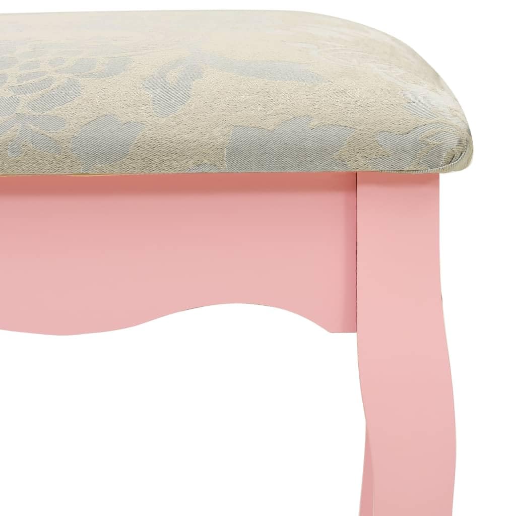 Coiffeuse avec tabouret, rose, 80 x 69 x 141 cm, en bois de paulownia, avec miroir, commode, espace de rangement pour maquillage, bijoux, parfum et accessoires de beauté pour chambre à