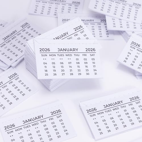 Pack of 30 Mini Calendar Tabs 2026 Month to View Insert White Tear Off Pads Hand Sewn Stitches