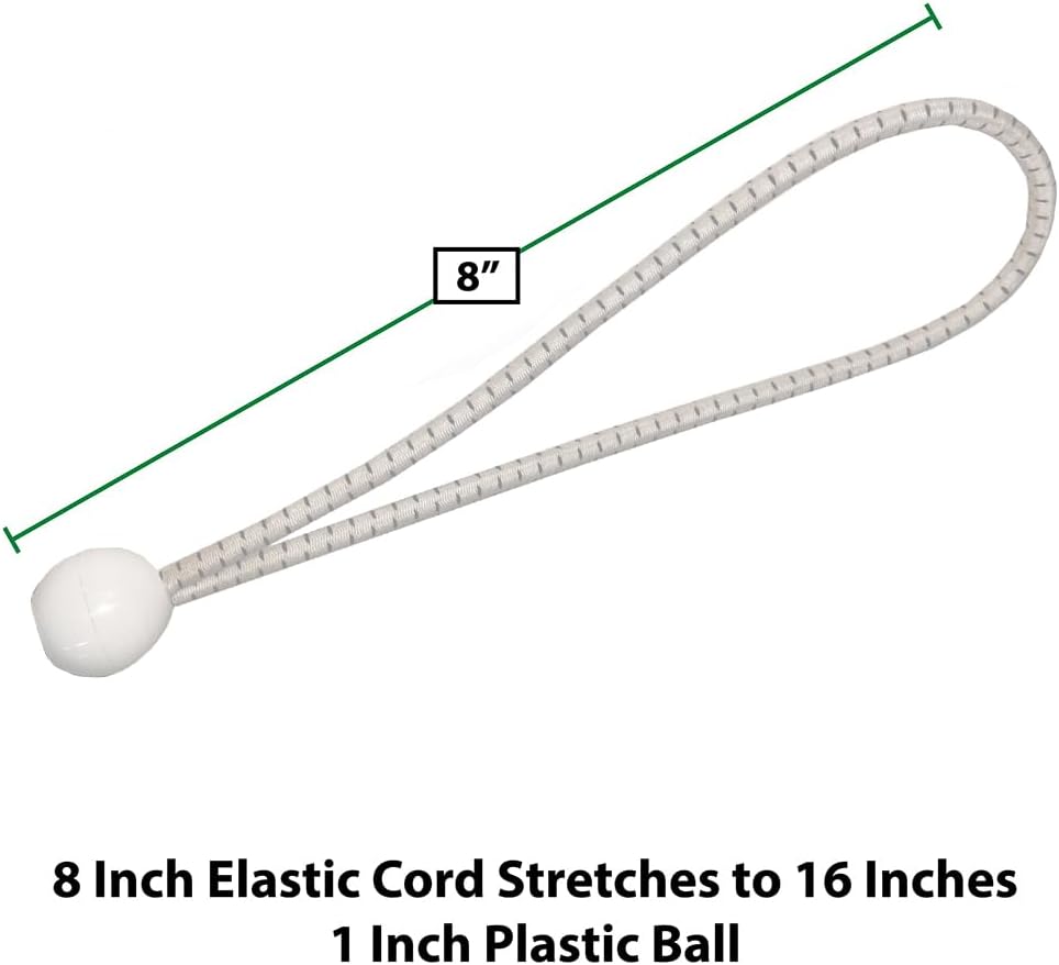 King Canopy 8-in Ball Bungees, Elastic is 16-in Stretched and 3/4-in Plastic Ball, 50-Piece, White