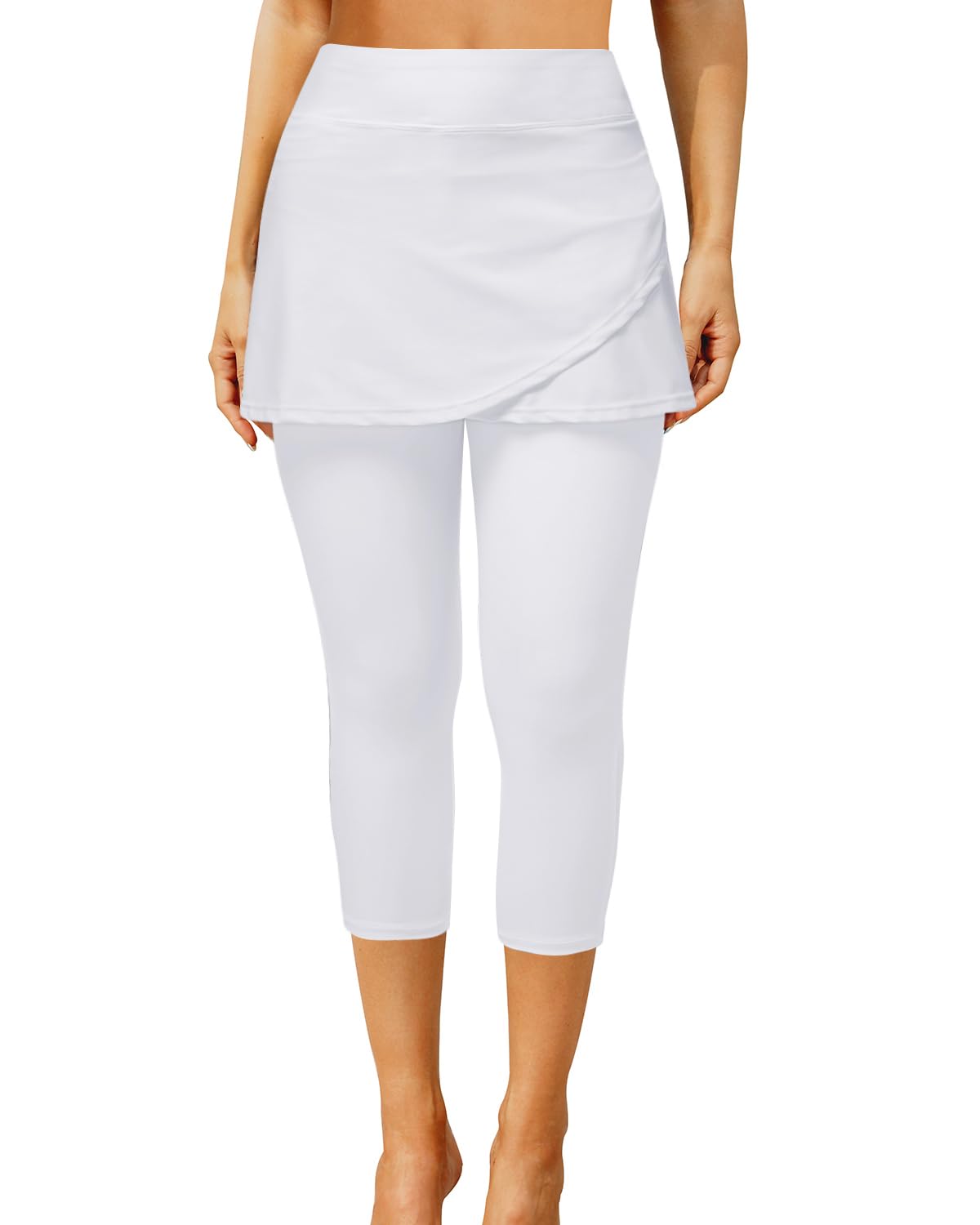 Pinup Fashion Legging de bain avec jupe – Pantalon de bain capris taille haute anti-UV pour femme