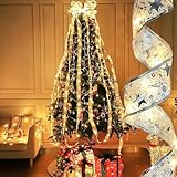 VGE Christmas Ribbon Lights, 13ft 40 LED Tree Silver Lights,Battery Powered Double Layer Copper Wire Ribbon-Bows Fairy Strings Lights for Weddings New Year Christmas-Decor|Warm White