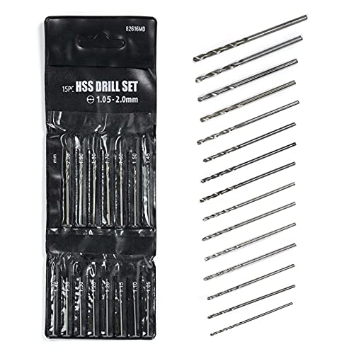 High Speed Stainless Steel Drill Bits Set 1.05 to 2mm 15 Pieces