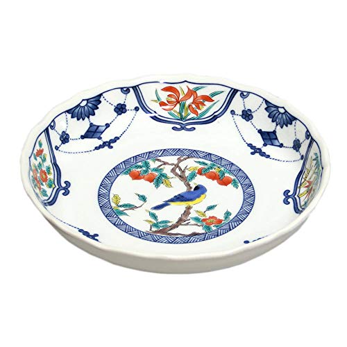 九谷焼 青郊窯 6号 皿 （単品） 染付瓔珞紋花鳥 SK-041