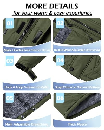 Tansozer Winterjacke Herren Warm Wasserabweisende Regenjacke Gefüttert Wanderjacke Atmungsaktiv Winddicht Ski Jacke Winter, Armeegrün, L