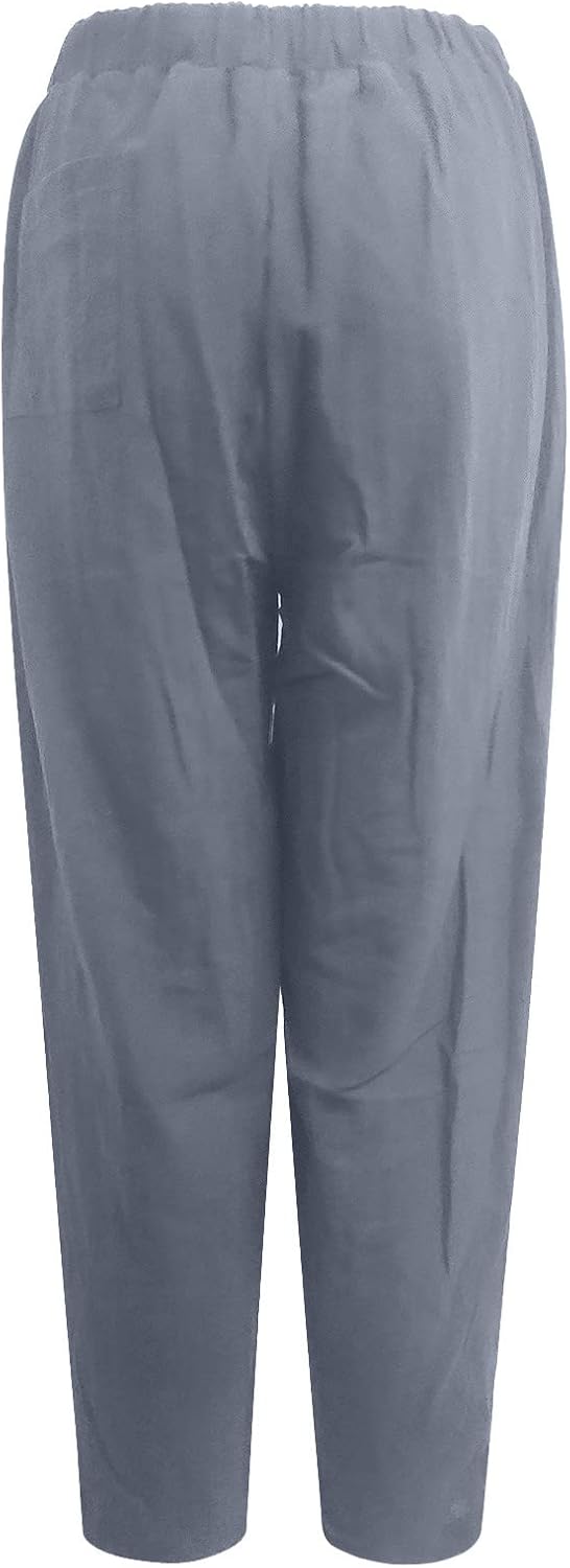 Women's Cotton Linen Harem Pants Casual Loose Fit High Waisted Pants Trousers Summer Outfits 2025 Trendy with Pockets