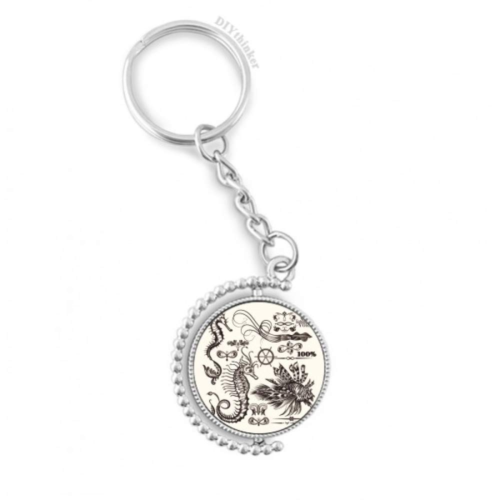Llavero giratorio de hipocampo negro DIYthinker anillo de peregrino mar 4
