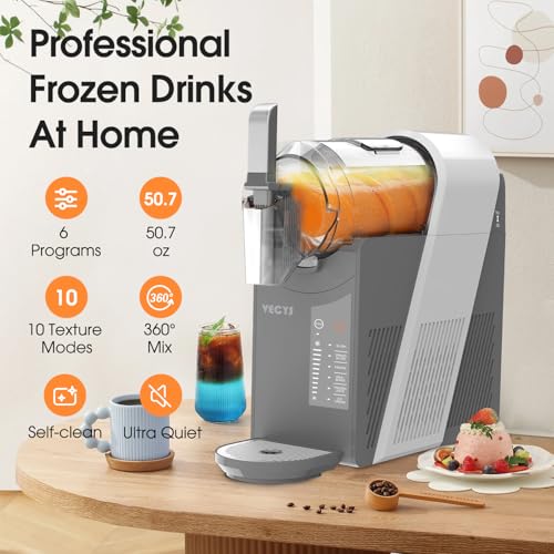 Image of VECYS 6-in-1 Slushie Machine & Frozen Drink Maker for Home, with Medical-Grade High-Impact Jar (BPA-Free), 10 Level Texture Control, 60-Min Fast Freeze, 50.7 fl oz, Grey
