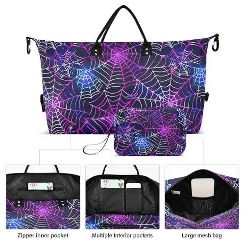 Halloween Travel Gym Bag, Halloween Spider Web A Weekender Overnight Duffle for Women with Toiletry Bag Travel Swim2