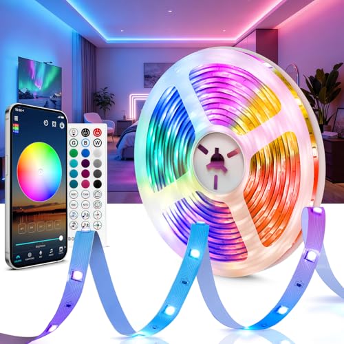 Beaeet Ruban LED 24V 10m 5050 RGB pour Chambre, Plafond et Mur, Bande Lumineuse d’Ambiance avec Télécommande 40 Touches & App Bluetooth, Décoration Lit, Meuble, Gaming, Fête et Noël(1×10m)