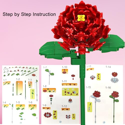 EMANNON Flowers Bouquet Building Set, 12 Artificial Flowers 1064 PCS Bricks Blocks Toy for Adults, Botanical Collection Gift for Mother's Day, Valentine, Birthday, Christmas (No Vase)