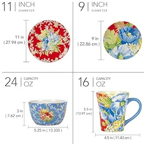 Certified international blossom 16 piece dinnerware set serice for 4 multicolor  urban country home decor