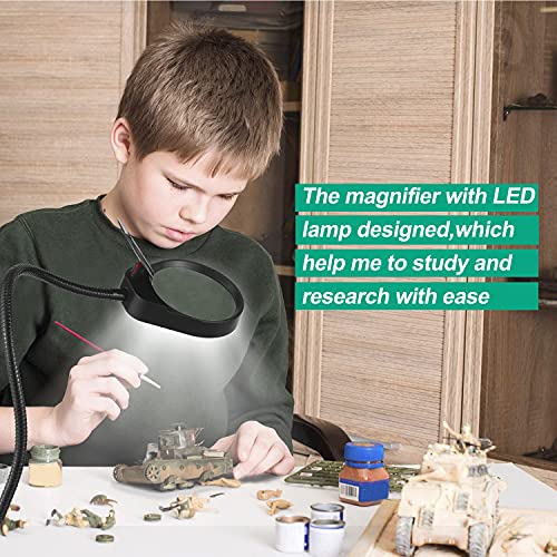 Daerzy Lâmpada de ampliação 5X com braçadeira Luz de mesa Brilho ajustável USB LED lâmpada de amplia