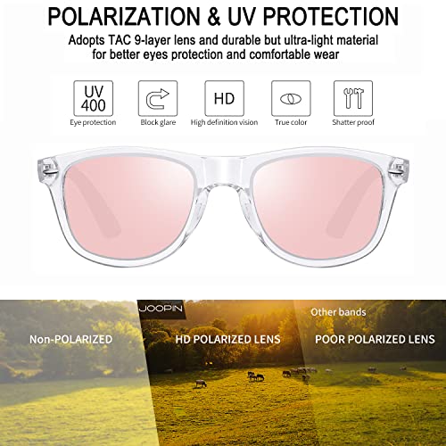 Trendy Square Sunglasses, Retro Designer Oversized Sun Glasses Polarized Uv Protection, Fashion Shades For Women Men Driving Fishing Working Cute Sunnies Shady Rays (Transparent Mirror Pink) #TOP3