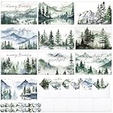 Yinder 36 Pcs Watercolor Forest Mountain Thank You Cards with Envelopes Stickers Bulk 4 x 6 Inch Winter Watercolor Forest Greeting Notes Employee Recognition Blank Gift Card for Valentines New Year