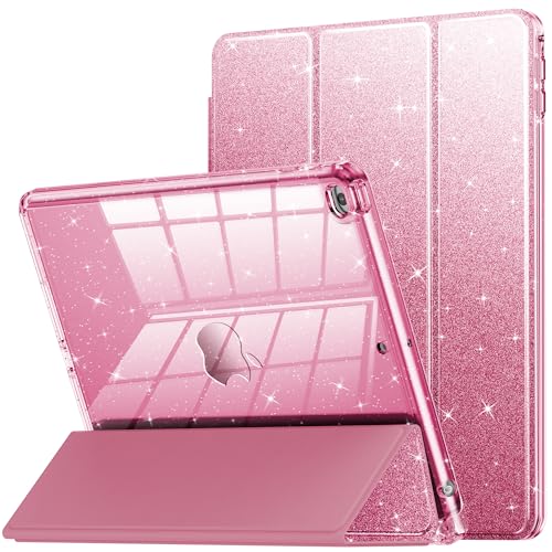 INFILAND Case for iPad 6th/5th Generation 9.7 Inch 2018/2017, iPad Air 2 Cute Glitter Clear Protective Cover for Kids, Girls, Woman, with Pencil Holder (Pink)