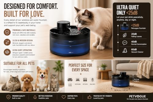 Image of PetVogue Smart Pet Water Fountain 3.2L Wireless Cat Water Fountain with Motion Sensor, 4-Layer Filtration, 4200mAh Rechargeable Battery, Ultra Quiet,Automatic Water Dispenser for Cats & Small Dogs