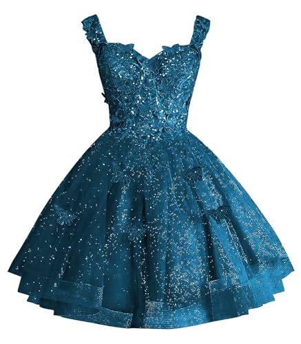 Glitter Tulle Homecoming Dresses 3D Butterfly Short Prom Dress Lace Sequin Quinceanera Dresses