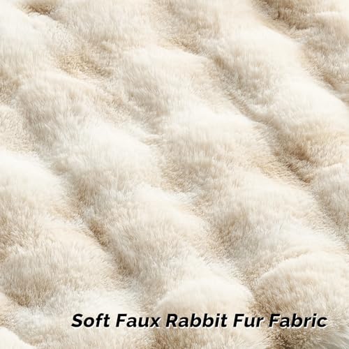 FUTEI Beige White Decorative Throw Pillow Covers 24x24 Inch Set of 2,Soft Fuzzy Faux Rabbit Fur European Cushion Covers with Raised Texture,Neutral Boho Home Decor for Couch Bed Living Room
