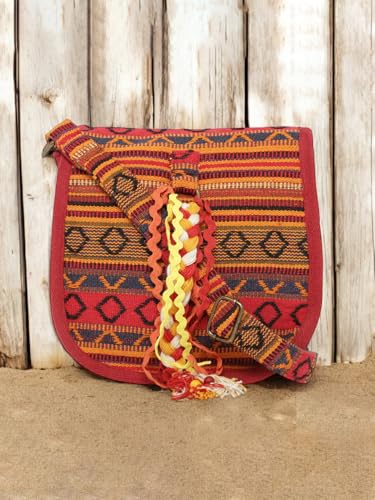 Image of The House of tara Ethnic Handloom Crossbody Sling Bag | Embellished with Tassels and Trims. Flap Closure Snap Button | Multicolour Crossbody Bag for Women | Handmade | Elegant Design