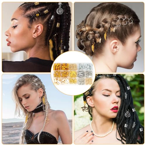 Image of PALAY 220 Pcs Alloy Hair Charms Rings Beads for Braids Jewellery