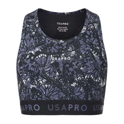USA Pro Girls Crop Top Junior Black Butterfly 9-10 Years