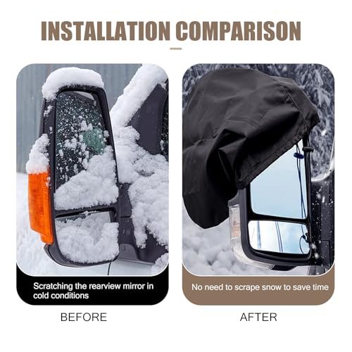 Image of Car Windshield Cover for Ice Rearview Mirror Snow Covers, Side Mirror Waterproof Winter Snow Foldable Protection Cover, Side Mirror with Drawstring Installation Dust Cover, Universal for Cars (Black)