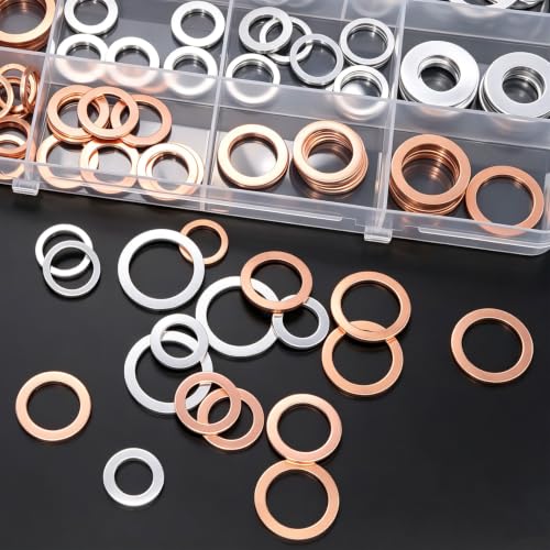 Image of 110pcs Oil Drain Plug Crush Washer Gasket Seal Assortment 50pcs Cooper and 60pcs Aluminum Oil Plug Washers-10mm 12mm 14mm 16mm 18mm O-105