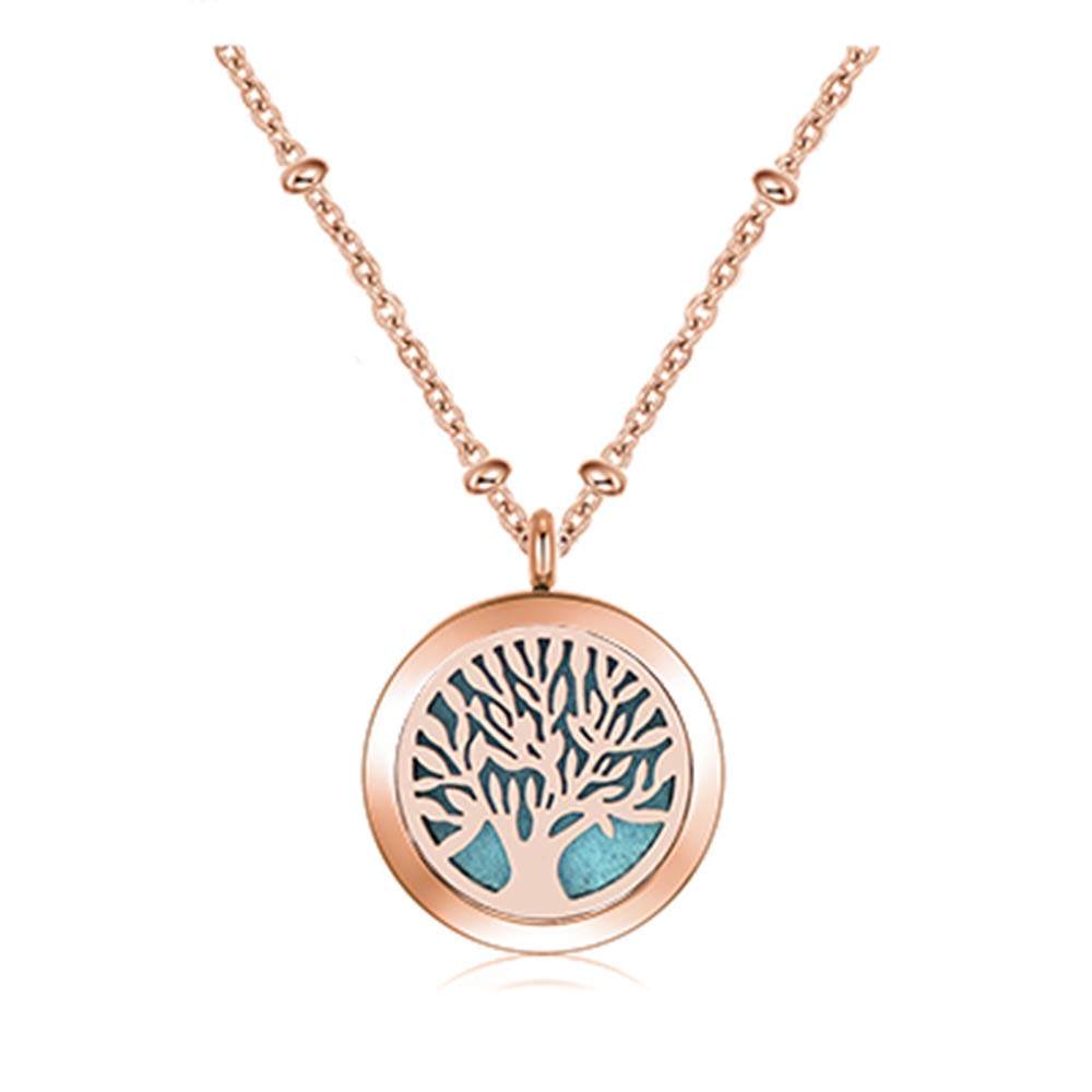 CF100 30mm Rose Gold Aromatherapy Necklace 316L Stainless Steel Essential Oil Diffuser Necklaces with Refill Pads & Chain 28”
