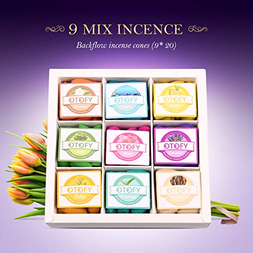 Otofy Backflow Incense Cones 180 Pcs Of 100% Natural Handwork Scents Waterfall Incense Rose Tulip Jasmine Lavender Rose For Backflow Incense Burner Holder Natural | Meditation & Yoga Gift（Pure White） #TOP2