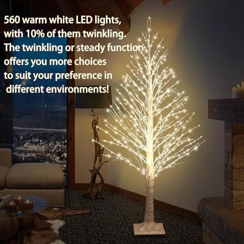 IJG 5FT Lighted Birch Tree with Twinkle Lights, 560 LED Warm White Lights with Timer, LED Lighted Christmas Tree for Indoor Outdoor Home Room Wedding Party Christmas Decorations by IJG - Image 2