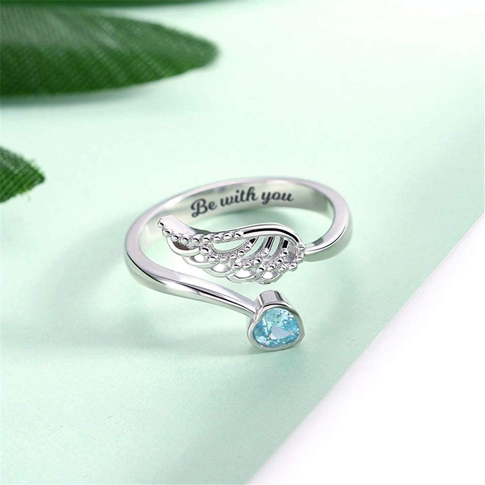 AILIN Angel Wing Custom Birthstone Rings 925 Sterling Silver Personalized Inside Engraved Women Jewelry Birthday Gifts For Girlfriends Mother