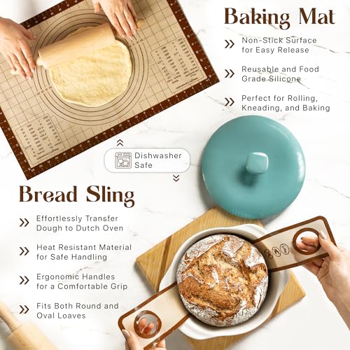 Banneton Bread Proofing Basket Set with Sourdough Bread Baking Supplies, A Complete Sourdough Starter Kit with Bread Lame, Danish Whish, Bowl & Dough Scraper, 2 Bread Slings, and Baking Mat - Thumbnail 3
