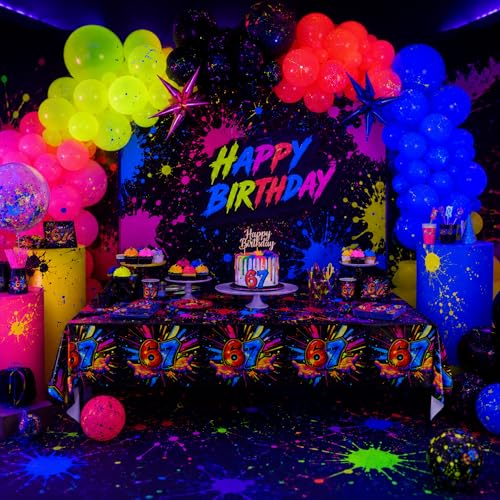 Image of Blue Orchards 67 Tablecover (Pack of 3) - XL 54 inchx108 inch - Immersive 67 Birthday Party Decorations, 6 7 Paint Splatter Party Tablecloth, Brainrot Themed Decor, Six Seven Party, Event Decoration