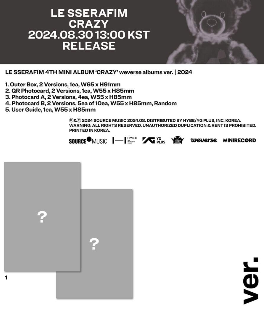 LE SSERAFIM CRAZY 4th Mini Album Weverse Alben Ver (A Ver.)