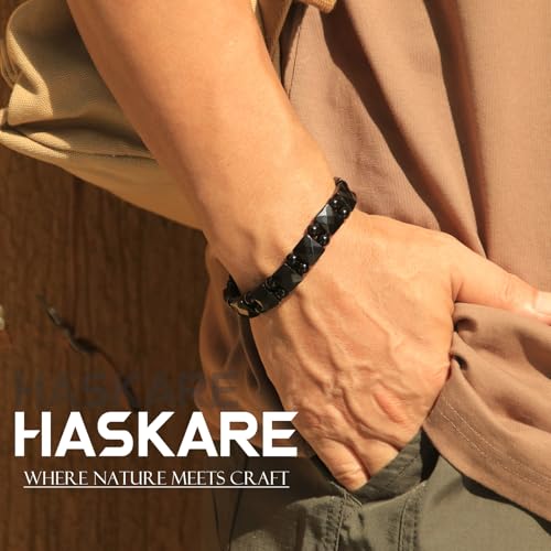 HASKARE Protection Healing Stone Bracelets for Men Unique Natural Crystal Black Obsidian Mens Bracelets, Masculine Energy Protection Men Beads Bracelet for Anxiety, Handmade Gifts for Husband Father2