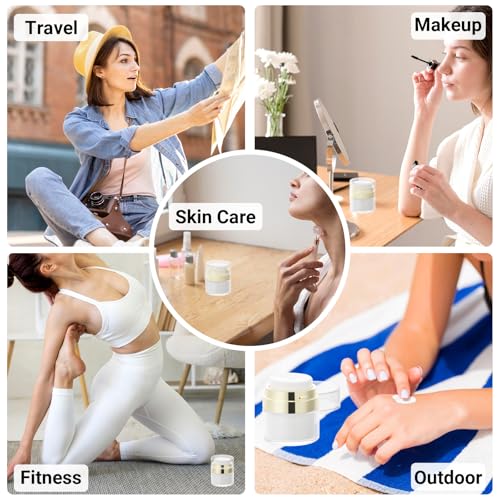 Image of Segbeauty Pack of 3 Travel Jars for Creams, 0.5oz Small Airless Pump Jars 15ml Refillable Travel Bottles Empty Lotion Container, Glass Jar for Toiletries Gold Moisturizer Container