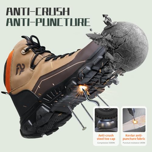 Image of Steel Toe Shoes for Men,Lightweight Work Shoes,Mens Indestructible Safety Boots,Puncture Proof Construction Steel Toe Sneaker.