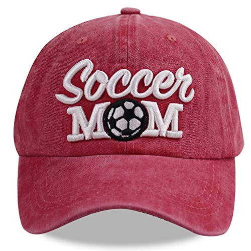 Image of Distressed Soccer Mom Baseball Cap for Women, Adjustable Washed Embroidered Sun Hat for Mama